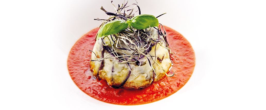 Aubergine and Piave Mezzano cheese sformatino