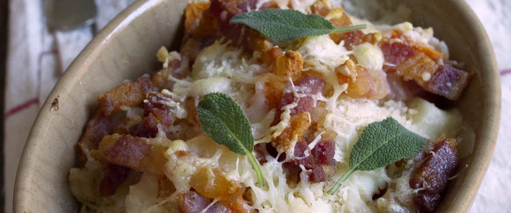 Crumble salato con zucca, Salva Cremasco D.O.P. e bacon