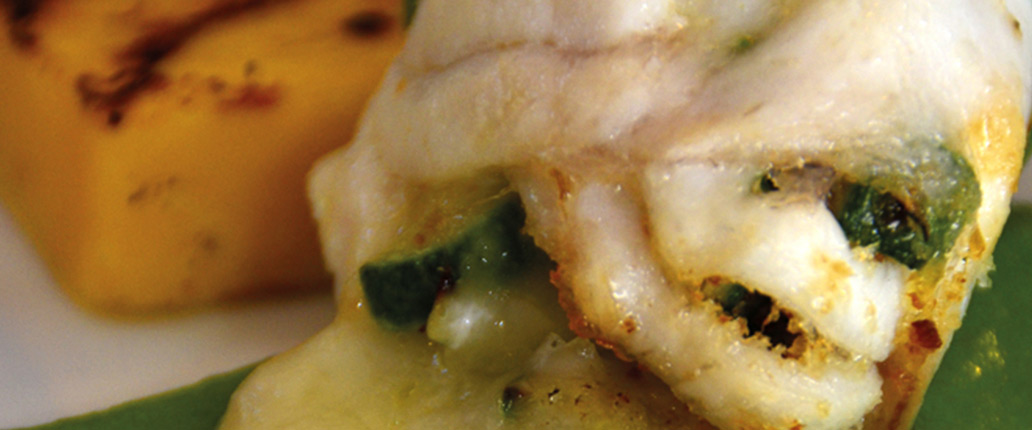 Grouper roulades with Taleggio PDO and courgettes